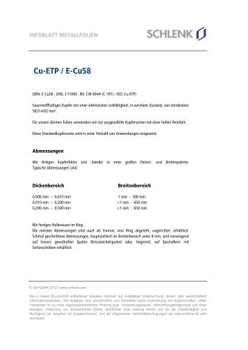 Cu-ETP / E-Cu58 (PDF) - Schlenk