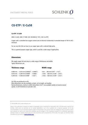 Cu-ETP / E-Cu58 (PDF) - Schlenk