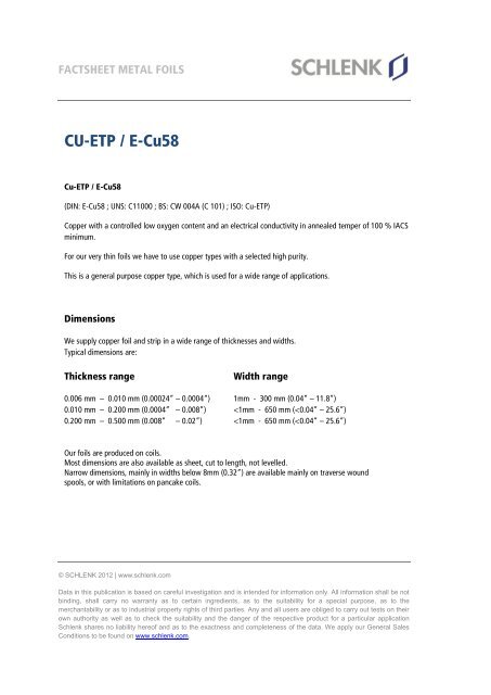 Cu-ETP / E-Cu58 (PDF) - Schlenk