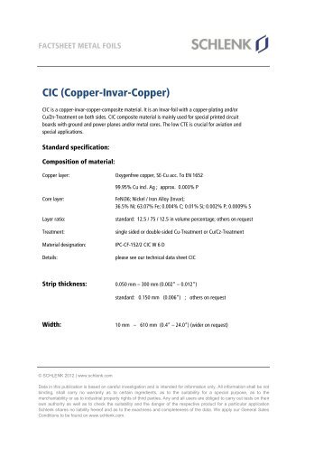 CIC (Copper-Invar-Copper) (PDF) - Schlenk