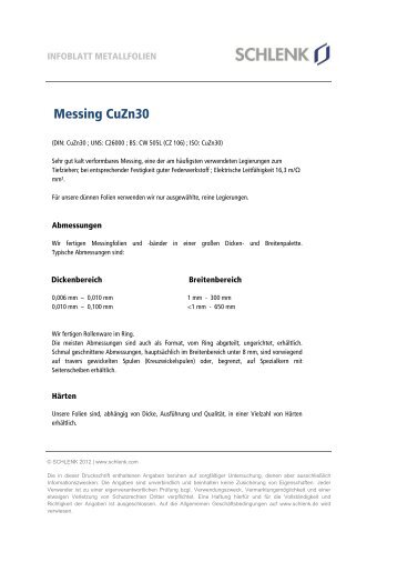 Messing CuZn30 (PDF) - Schlenk