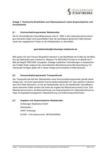 Anlage 1 - Ansprechpartner (PDF) - Schleswiger Stadtwerke