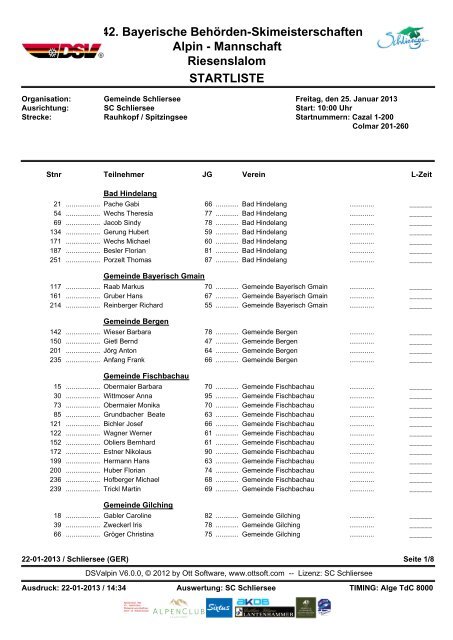 STARTLISTE _ 42. Bayerische BehÃ¶rden ... - Schliersee