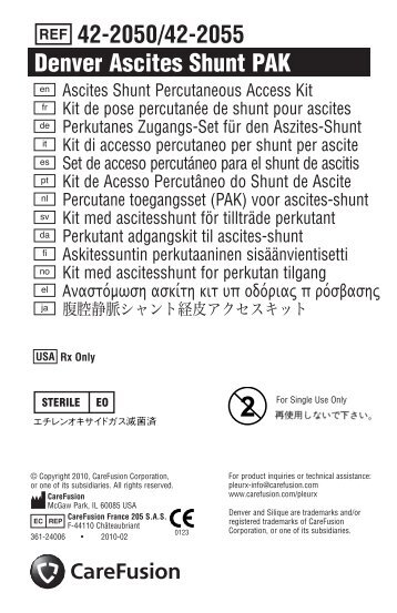 Denver Ascites Shunt PAK 42-2050/42-2055 - CareFusion