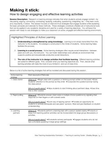 Session Handout-Active Learning Principles and Strategies