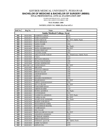 Gazzete MBBS Fin Prof A07 - Ayub Medical College