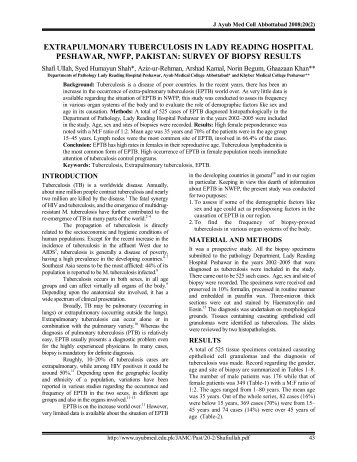 extrapulmonary tuberculosis in lady reading hospital peshawar
