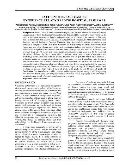 pattern of breast cancer - Ayub Medical College