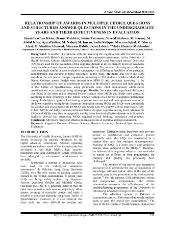 relationship of awards in multiple choice questions and structured ...