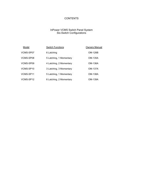 VCMS 6-Switch Panel Systems Owners Manuals ... - InPower Direct