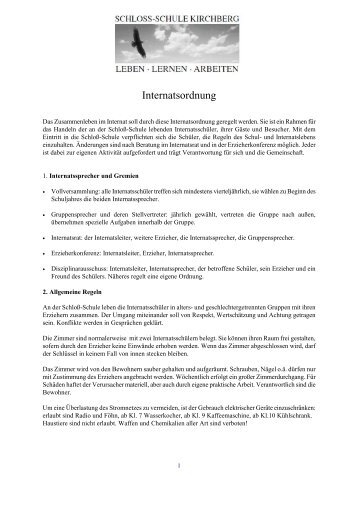 Internatsordnung - Schloss-Schule Kirchberg