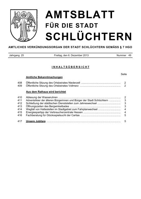 Amtsblatt Nr. 49 vom 06. Dezember 2013 - Stadt Schlüchtern
