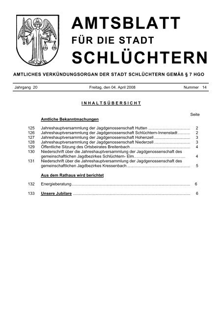 Amtsblatt Nr. 14 vom 04. April 2008 - Stadt SchlÃƒÂ¼chtern