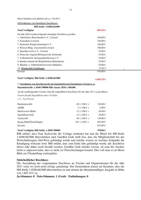 Gemeinderatsbericht Nr. 33, 17.11.2011 - Eimeldingen