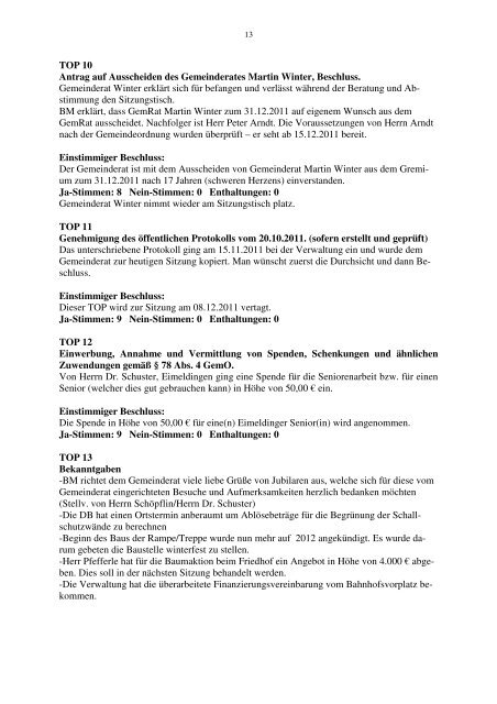 Gemeinderatsbericht Nr. 33, 17.11.2011 - Eimeldingen