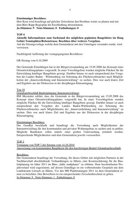 Gemeinderatsbericht Nr. 33, 17.11.2011 - Eimeldingen