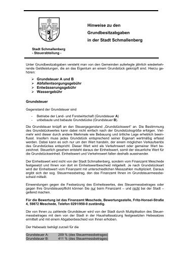 Hinweise zu den Grundbesitzabgaben in der Stadt Schmallenberg