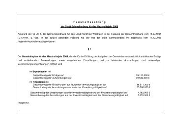 Haushaltssatzung mit Feststellungsvermerk - Schmallenberg