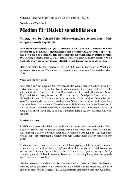 Medien fÃƒÂ¼r Dialekt sensibilisieren