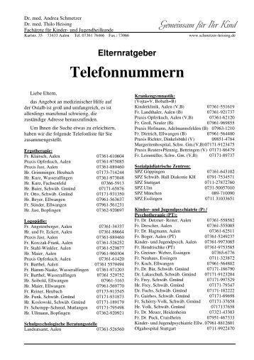 Telefonliste 1 - Kinderarztpraxis Dr. Schmetzer Dr. Heising, Aalen