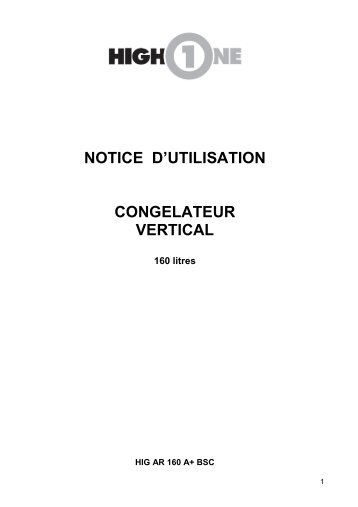 NOTICE D'UTILISATION CONGELATEUR VERTICAL - Electro Depot