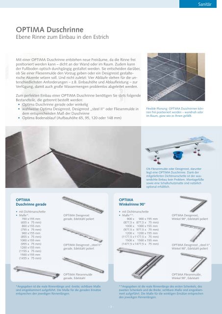 OPTIMA Bodengleiche Duschsysteme - Mainmetall