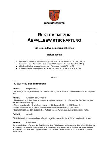 reglement zur abfallbewirtschaftung - Gemeinde Schmitten