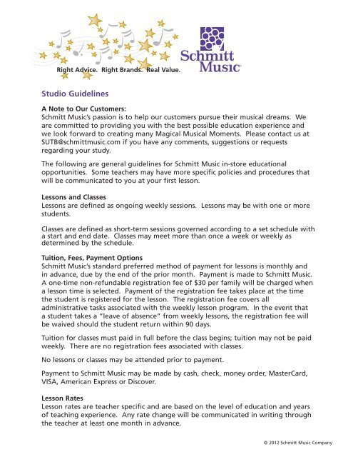 Lesson Studio Guidelines - Schmitt Music