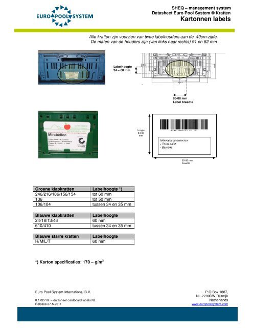 Kartonnen labels - Euro Pool System