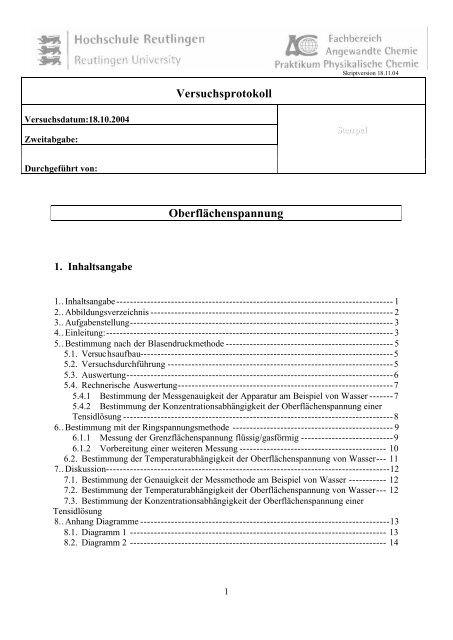 Versuchsprotokoll OberflÃ¤chenspannung