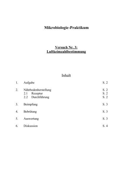 Mikrobiologie-Praktikum Inhalt