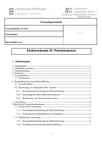 Elektrochemie II: Potentiometrie