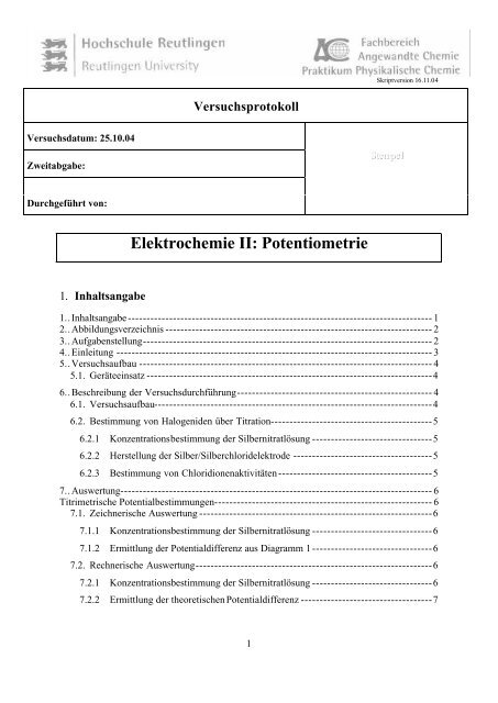 Elektrochemie Ii Potentiometrie - 