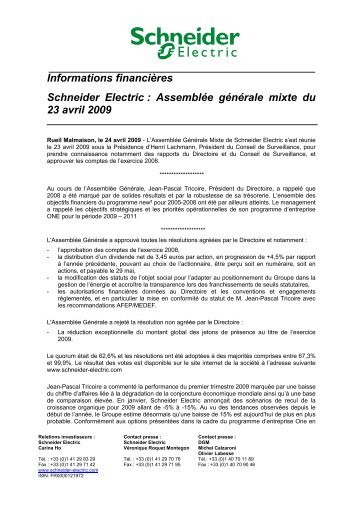 Informations financiÃƒÂ¨res Schneider Electric : AssemblÃƒÂ©e gÃƒÂ©nÃƒÂ©rale ...