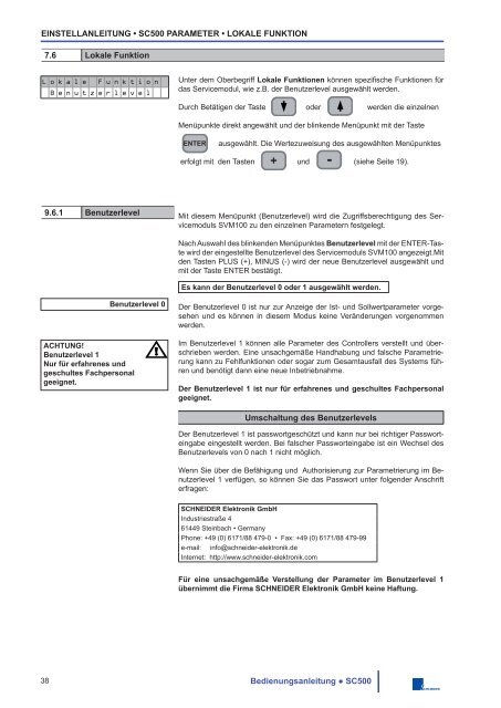 Bedienungsanleitung SC500 - Schneider Elektronik GmbH