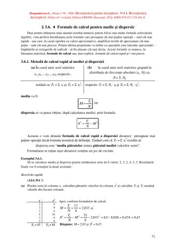 3.6. > Formule  de calcul pentru medie şi dispersie - bio ...