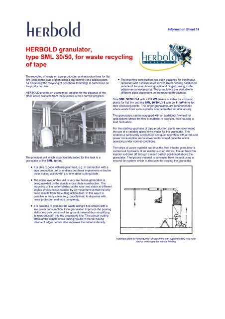 Information Sheet 14: "HERBOLD granulators, type SML 30/50" -...