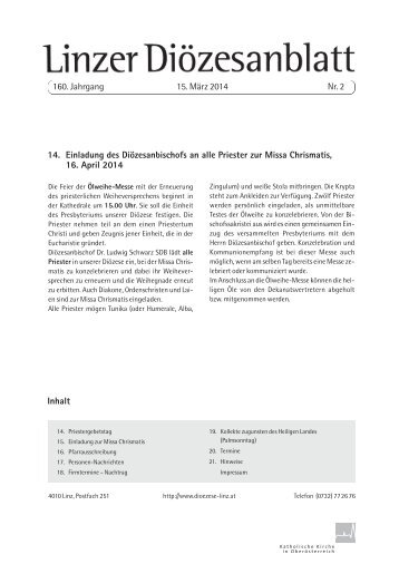  Linzer Diözesanblatt 15. März 2014