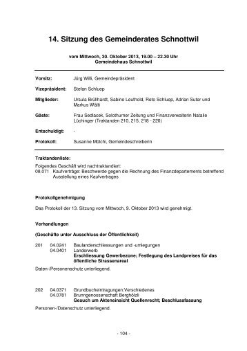 Protokoll vom 30. Oktober 2013 - Gemeinde Schnottwil