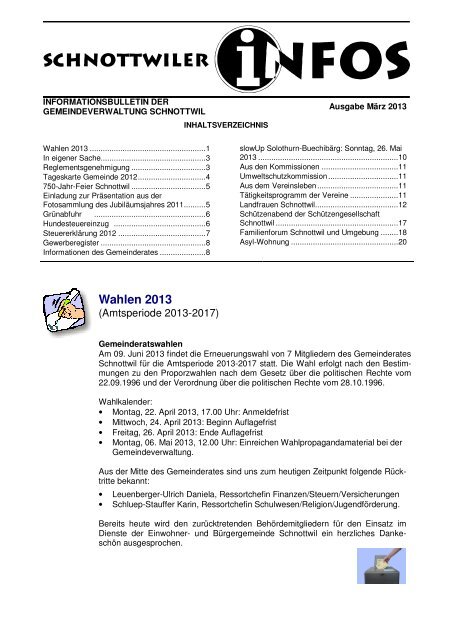 Infoblatt MÃ¤rz 2013 - Gemeinde Schnottwil