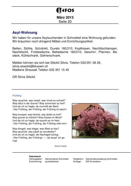 Infoblatt MÃ¤rz 2013 - Gemeinde Schnottwil