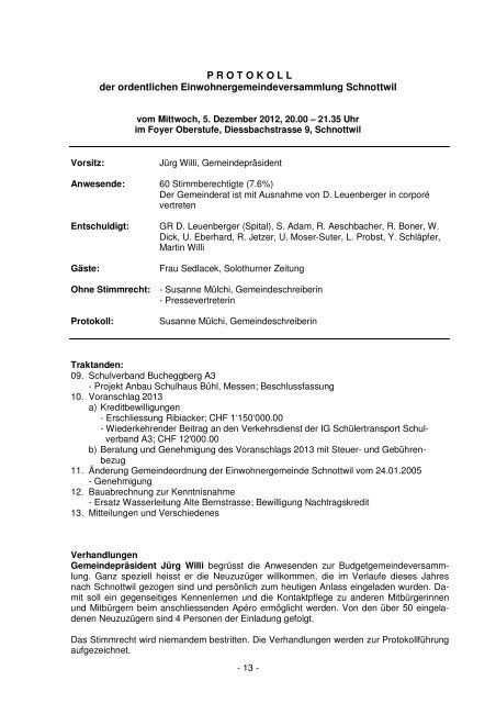 EG GV Protokoll 05. Dezember 2012 - Gemeinde Schnottwil