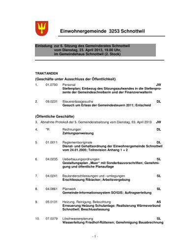 Einwohnergemeinde 3253 Schnottwil - Gemeinde Schnottwil