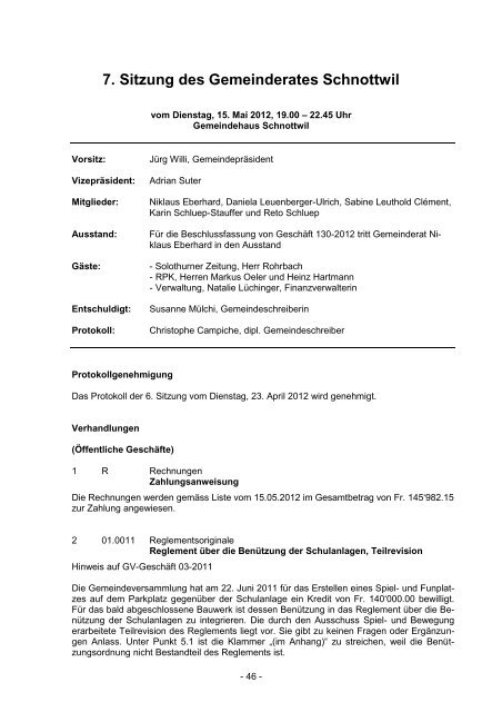 GR Protokoll 15. Mai 2012 - Gemeinde Schnottwil