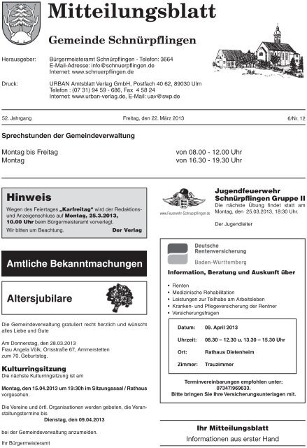 Mitteilungsblatt Nr. 12 vom 22.03.2013 - SchnÃƒÂ¼rpflingen