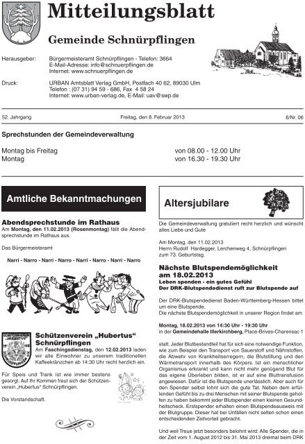 Mitteilungsblatt Nr. 6 vom 08.02.2013 - SchnÃƒÂ¼rpflingen