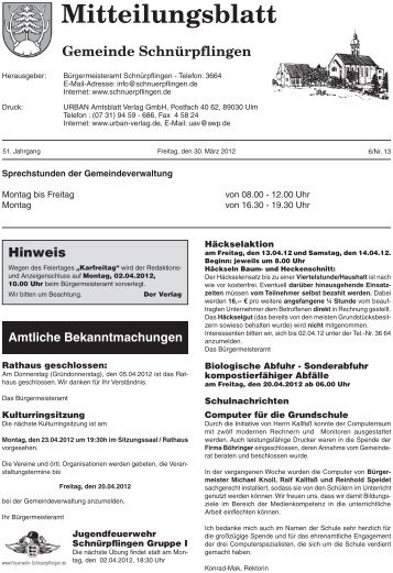 Mitteilungsblatt Nr. 13 vom 30.03.2012 - SchnÃƒÂ¼rpflingen