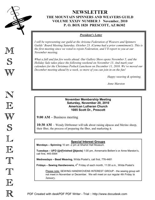 November 2010 - Mountain Spinners & Weaver Guild