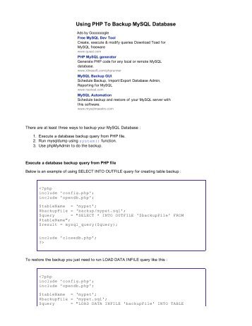 Using PHP To Backup MySQL Database