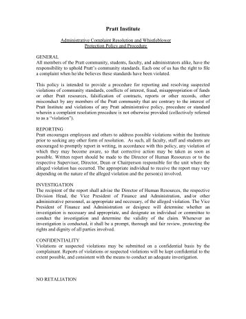 Administrative Complaint Resolution and ... - Pratt Institute